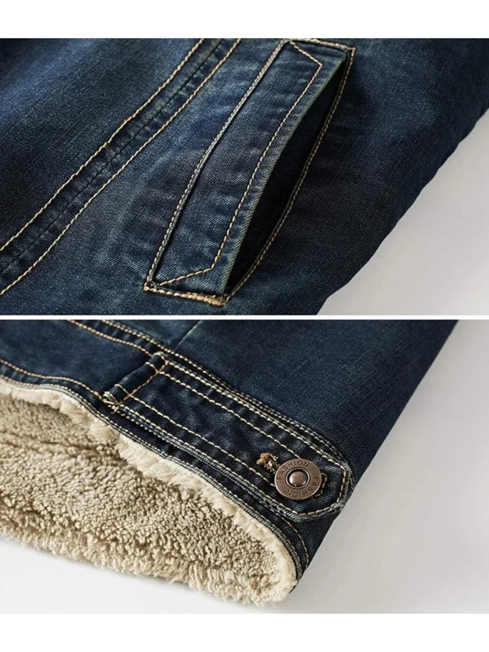 Cozy Sherpa Lined Denim Trucker Jacket for Men - Winter Jean Coat, Cowboy Style